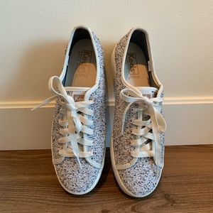 Keds white sneakers with pink and navy accents